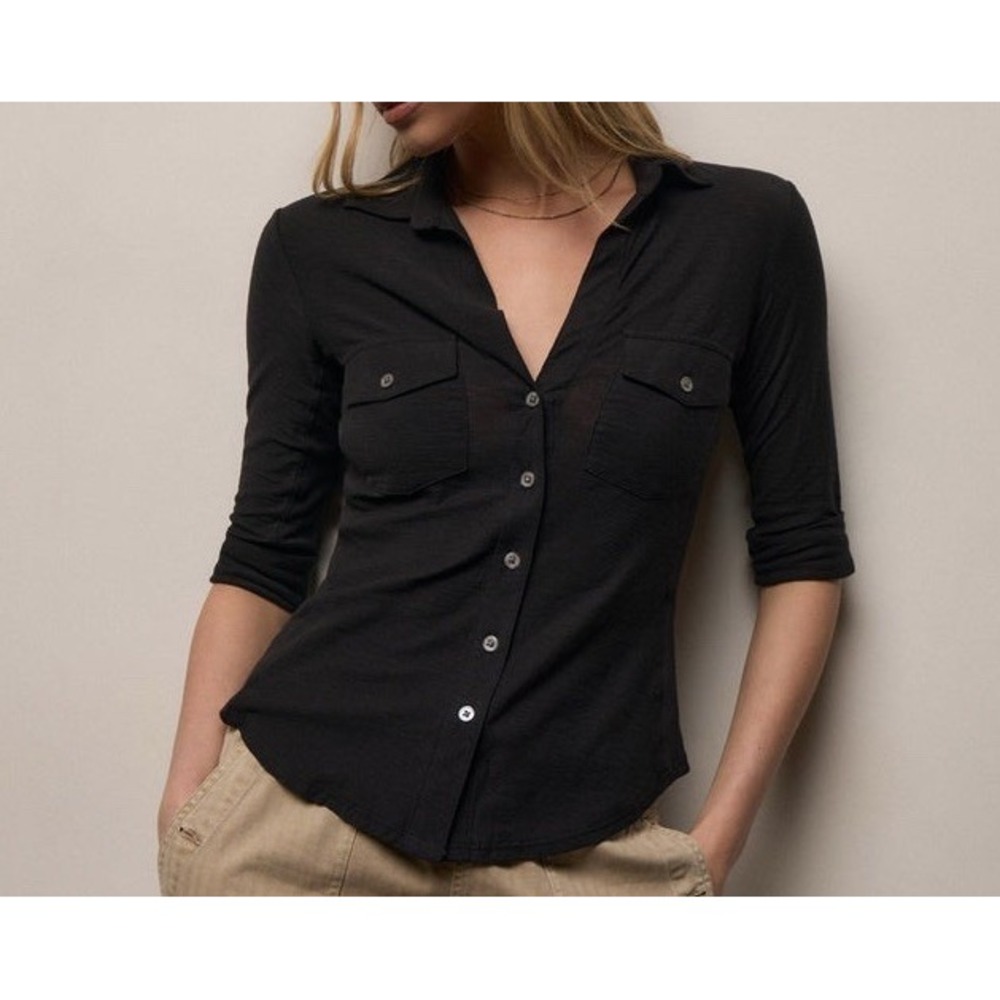 James Perse Sheer Slub Side Panel Shirt Black Size 2 M $185